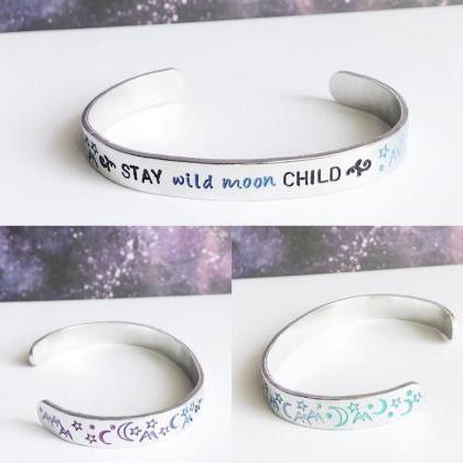Stay Wild, Moon Child Hand Stamped Hand Painted..