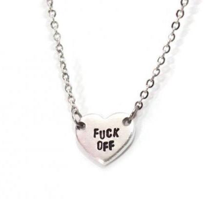 F*ck Off Tiny Or Small Heart Necklace On Stainless..