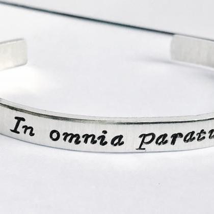In Omnia Paratus Custom Text Aluminum Metal..