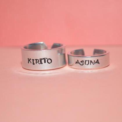 Custom Adjustable Aluminum Metal Stamped Ring Pair..