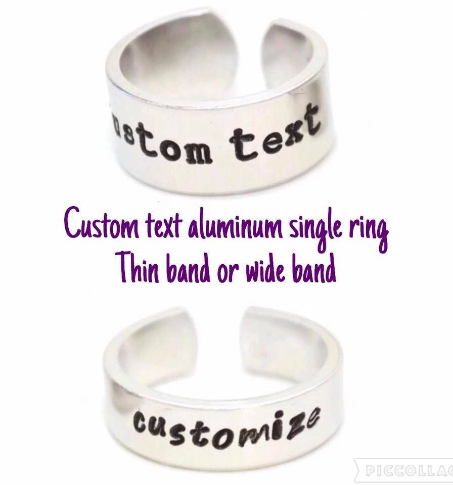 Personalized Custom Text Aluminum Adjustable Aluminum Ring // Hand Metal Stamped Gift For Gamer Geek Nerd Geekery You Pick The Phrase