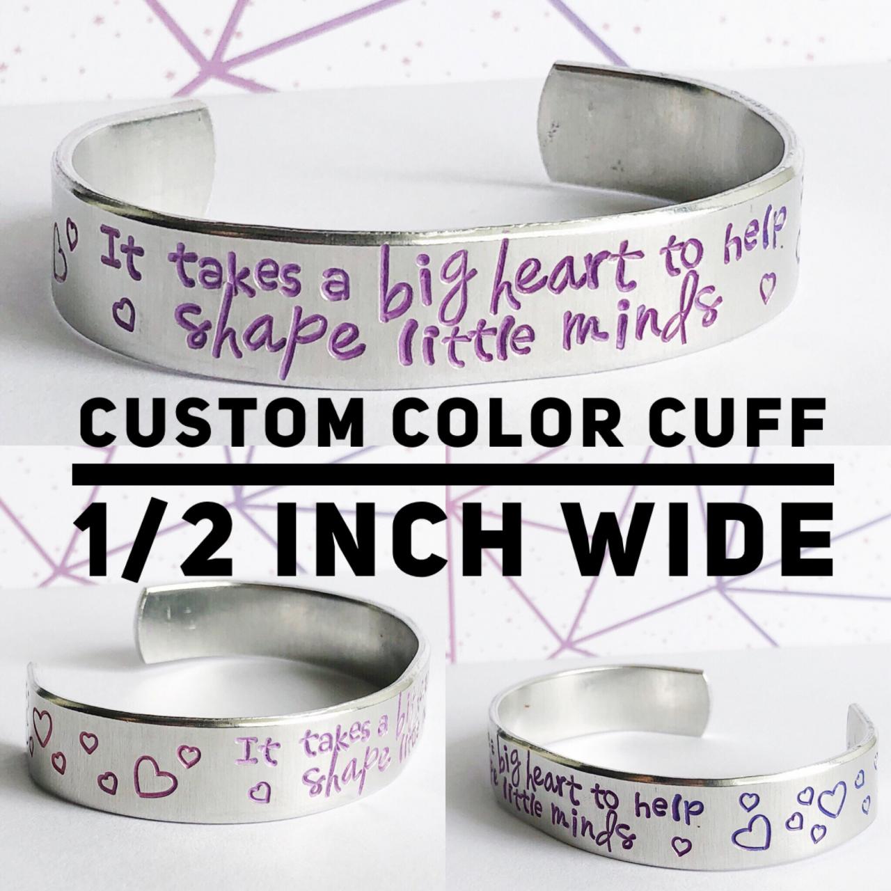 Color Text Custom Quote Aluminum Metal Stamped Cuff Bracelet 1/2 Inch // Hypoallergenic Rust Proof And Tarnish Proof