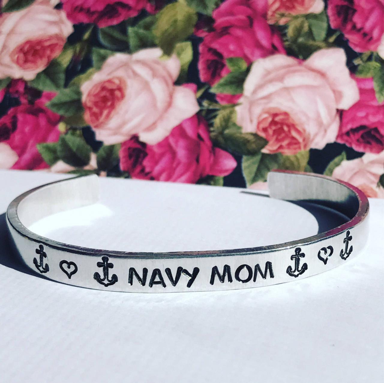 Custom Quote Aluminum Metal Stamped Cuff Bracelet 1/4 Inch //personalized Gift For Navy Parent Mom Dad Girlfriend Boyfriend Husband Wife