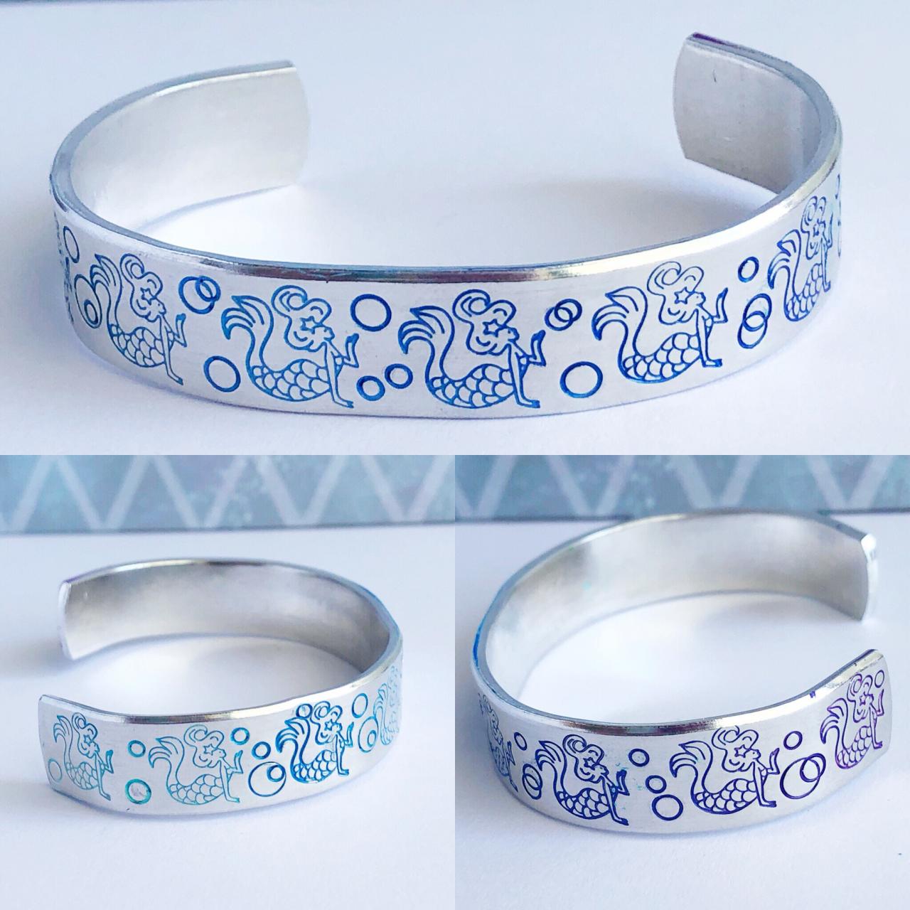 Mermaid Metal Stamped Aluminum Cuff Bracelet