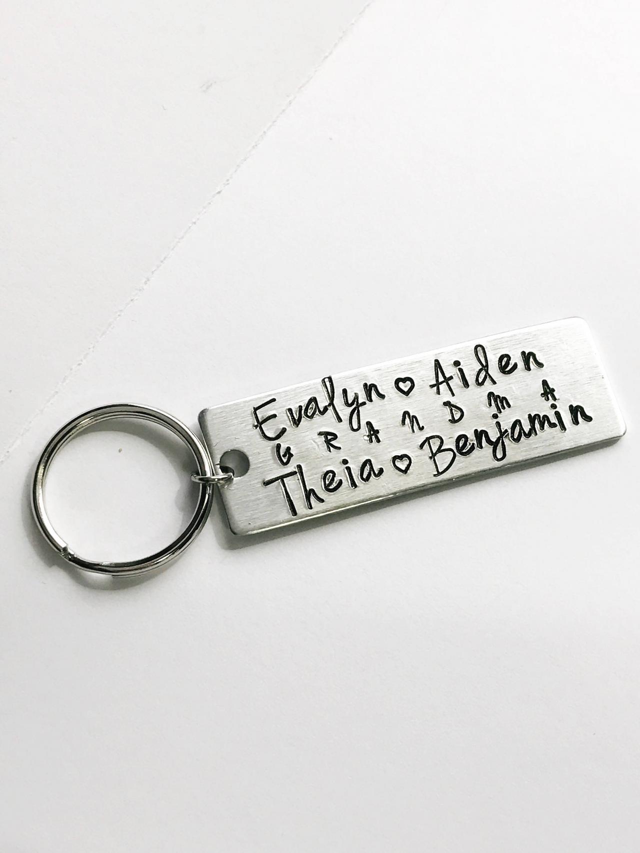 Personalized Grandma or Mom Aluminum Metalstamped Handstamped keychain // Mother's Day dad grandpa gift custom family