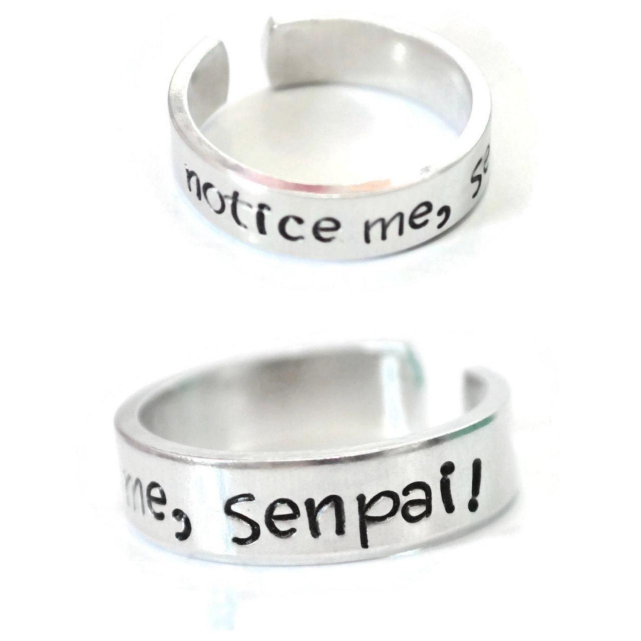 notice me, senpai! Aluminum Adjustable metal stamped Ring