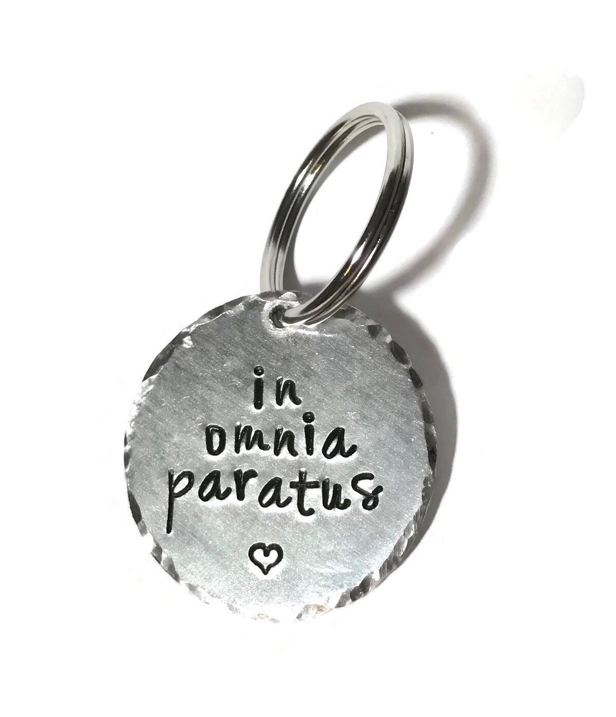 In Omnia Paratus Aluminum Metal Stamped Keychain 1.25 Inch