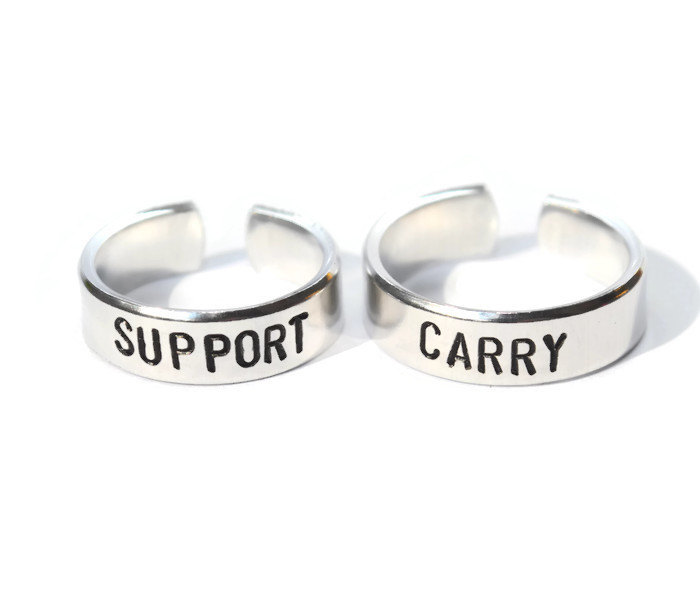 League Of Legends Inspired Support And Carry Adjustable Aluminum Metal Stamped Ring Pair Ready To Ship .