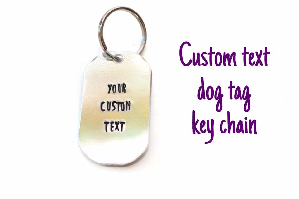 Custom Text Quote Aluminum Metal Stamped Dog Tag Dogleg Keychain // Key Chain Geekery Geek Nerd Personalized Gift For Dad Mom Bff
