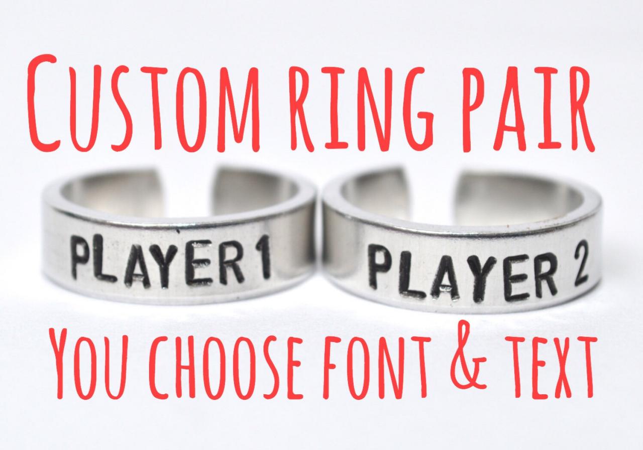 Custom Adjustable Aluminum Metal Stamped Ring Pair .