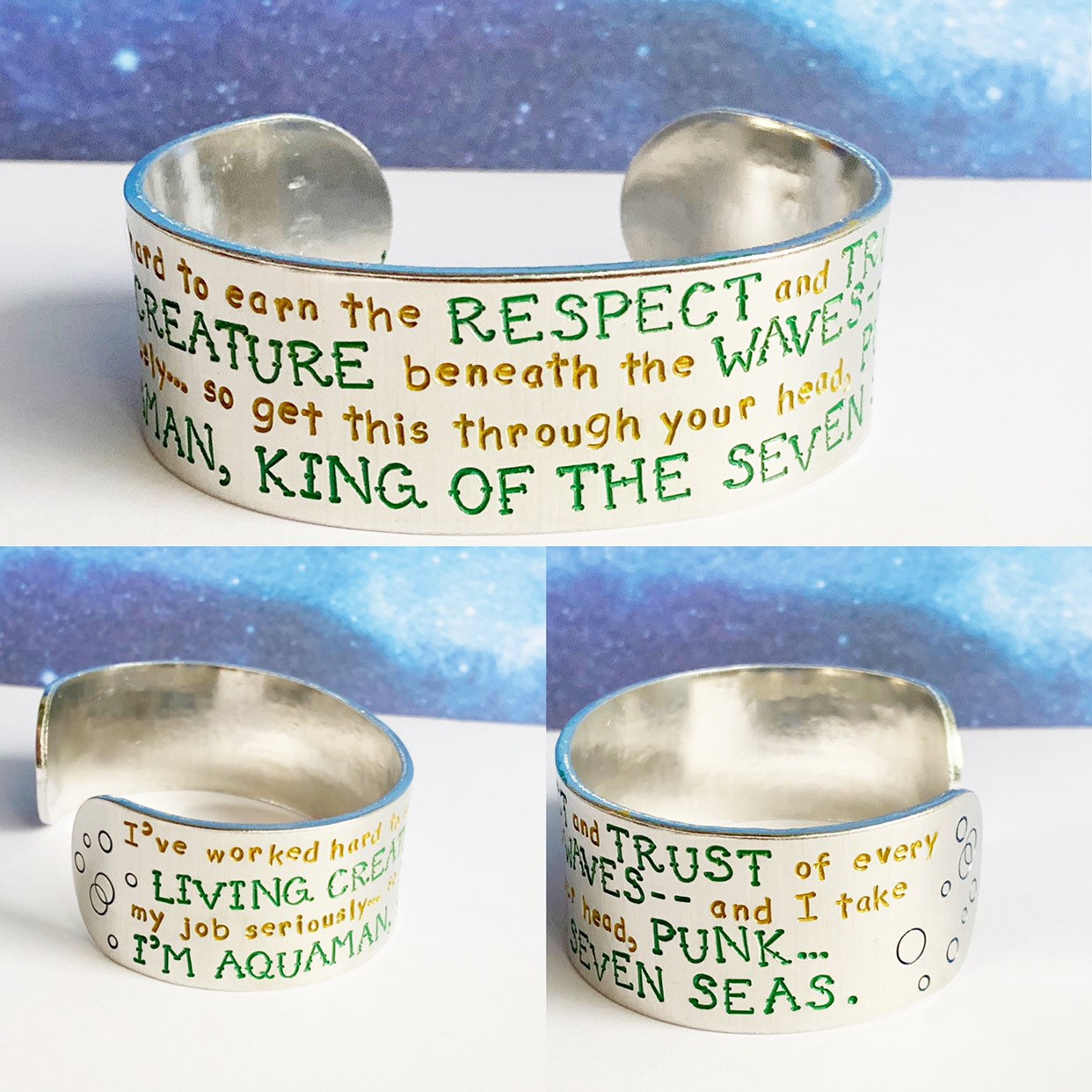 Color Text Custom Book Quote 1 Inch Aluminum Metal Stamped Cuff Bracelet // Hypoallergenic Rust Proof And Tarnish Proof
