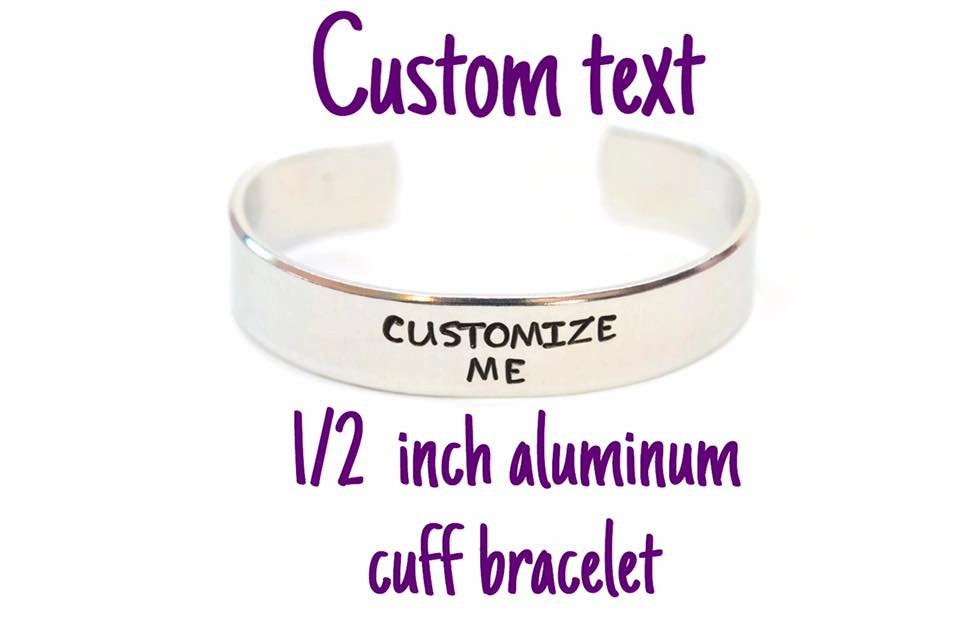 Custom Quote Aluminum Metal Stamped Cuff Bracelet 1/2 Inch // Geek Gift For Teacher Parent Mom Dad Girlfriend Boyfriend Husband Wife Present