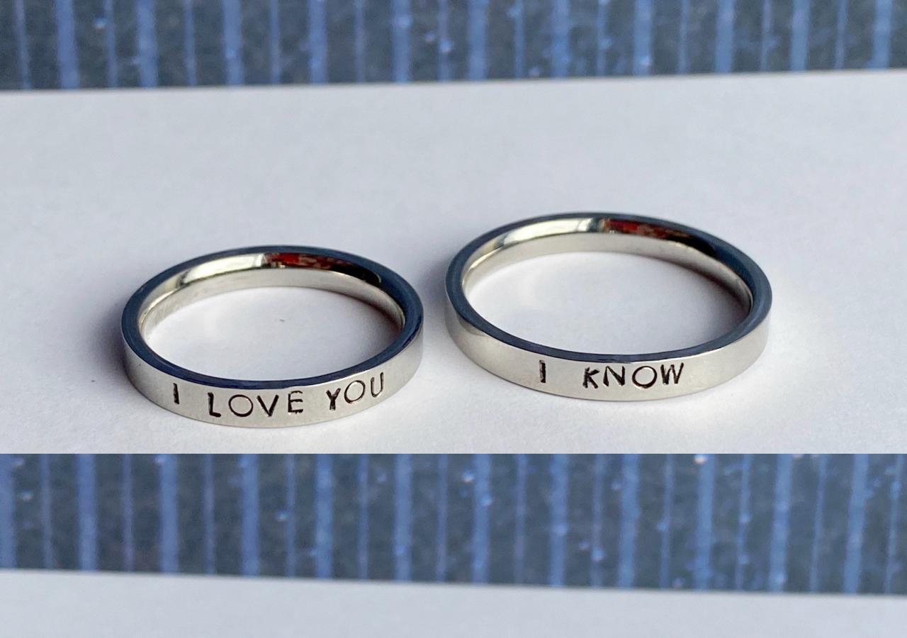 Custom Stainless Steel Ring Pair // Hypoallergenic Rust Proof Tarnish Proof Couple Name Ring