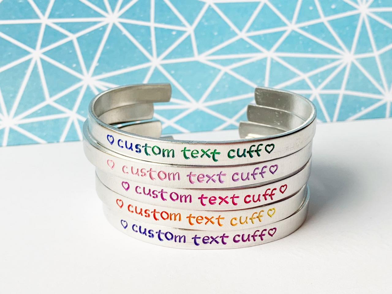 Wholesale Color Text Custom Quote Aluminum Metal Stamped Cuff Bracelet 1/4 Inch 12 Gauge / Personalized Gift Wedding Favor / Hypoallergenic