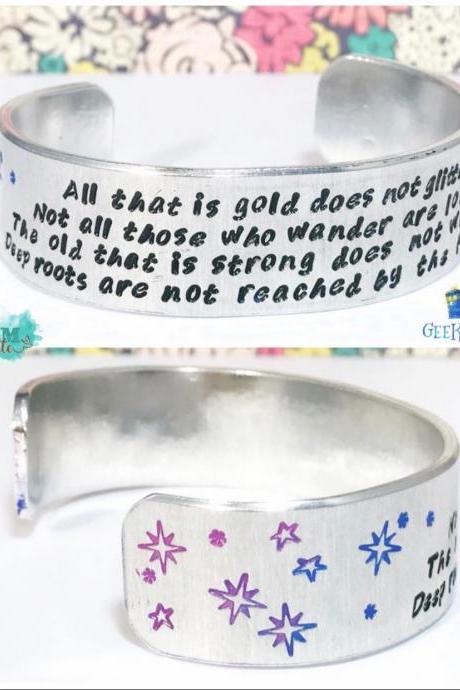 COLOR TEXT custom book quote 3/4 inch aluminum metal stamped cuff bracelet // hypoallergenic rust proof and tarnish proof