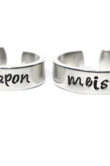 weapon and meister soul eater inspired adjustable ring PAIR