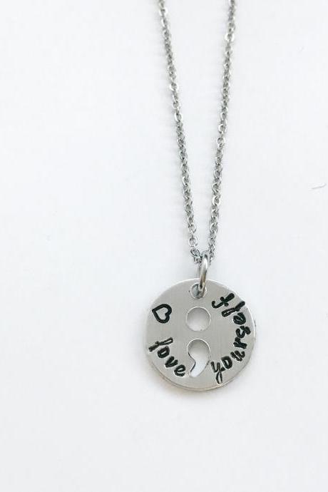 semicolon metal stamped necklace with stainless steel chain strength semi colon depression inspiration