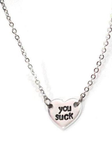 you suck tiny or small heart necklace on stainless steel chain hypoallergenic