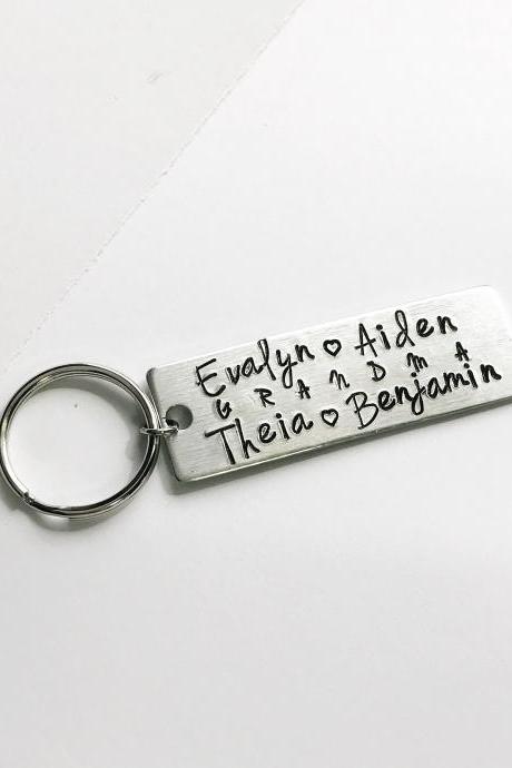 Personalized Grandma Or Mom Aluminum Metalstamped Handstamped Keychain // Mother&amp;#039;s Day Dad Grandpa Gift Custom Family