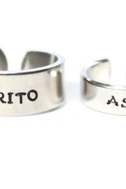 Kirito And Asuna Sao Fandom Inspired Adjustable Metal Stamped Ring Pair