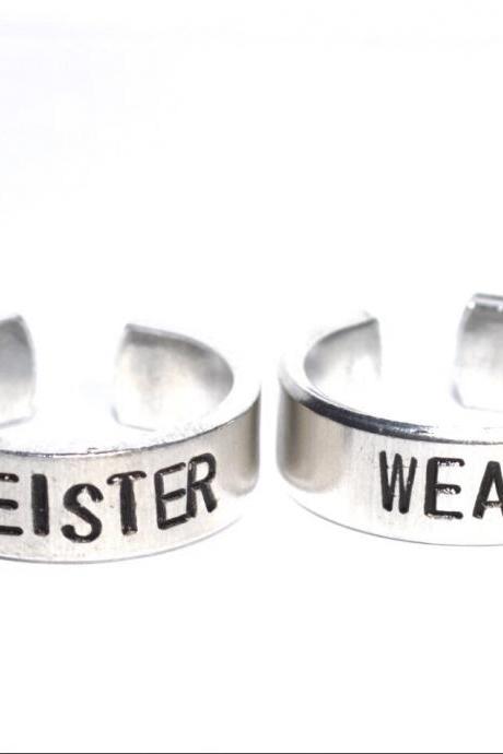 Weapon and Meister Aluminum Adjustable metal stamped Ring PAIR Soul Eater Inspired