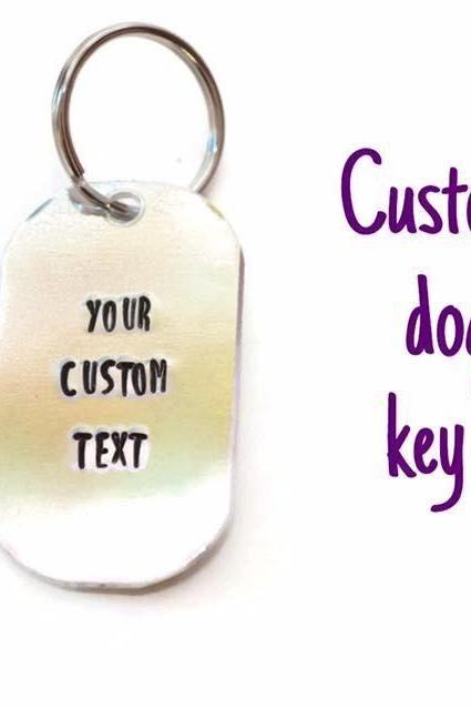 custom text quote aluminum metal stamped dog tag dogleg keychain // key chain geekery geek nerd personalized gift for dad mom bff