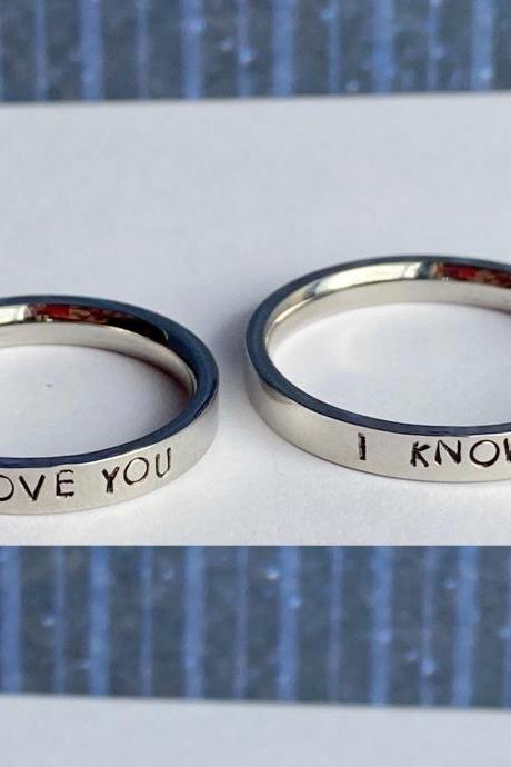 Stainless Steel Ring Pair // Hypoallergenic Rust Proof Tarnish Proof Couple Name Ring