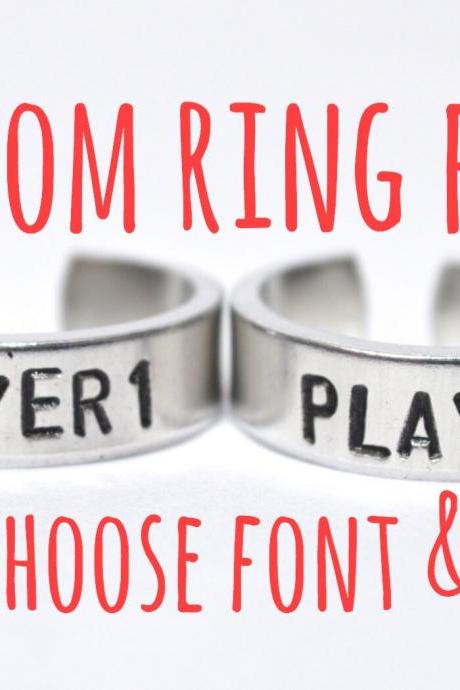 Custom Adjustable Aluminum Metal Stamped Ring PAIR .