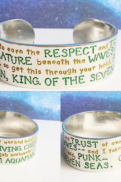 COLOR TEXT custom book quote 1 inch aluminum metal stamped cuff bracelet // hypoallergenic rust proof and tarnish proof