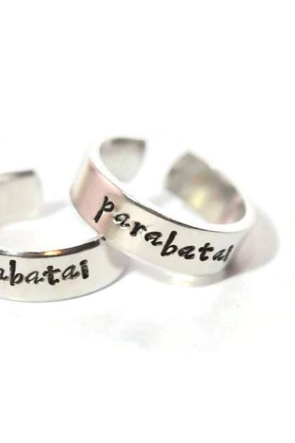 Parabatai Aluminum Adjustable Metal Stamped Ring Pair // Bookish Gift Book Lover