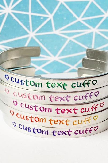Wholesale Color Text Custom Quote Aluminum Metal Stamped Cuff Bracelet 1/4 Inch 12 Gauge / Personalized Gift Wedding Favor / Hypoallergenic