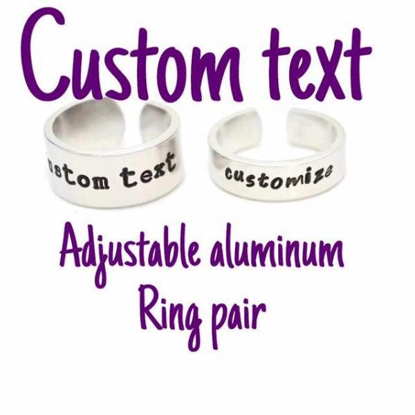 Custom Text Aluminum Adjustable Metal Stamped Ring // gift for gamer couple geek nerd geekery you pick the phrase