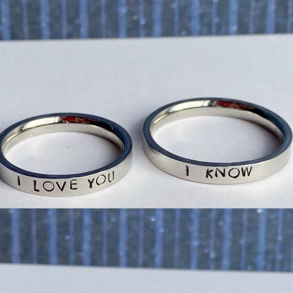 Custom Stainless Steel Ring Pair // Hypoallergenic Rust Proof Tarnish Proof Couple Name Ring